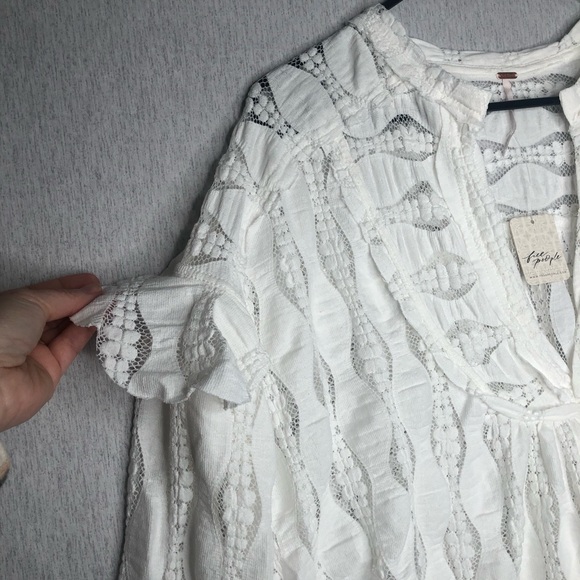 NWT Free People Candy Shop Tunic Womens M Ivory V-Neck Semi Sheer Ruffle Slouchy - Picture 4 of 15